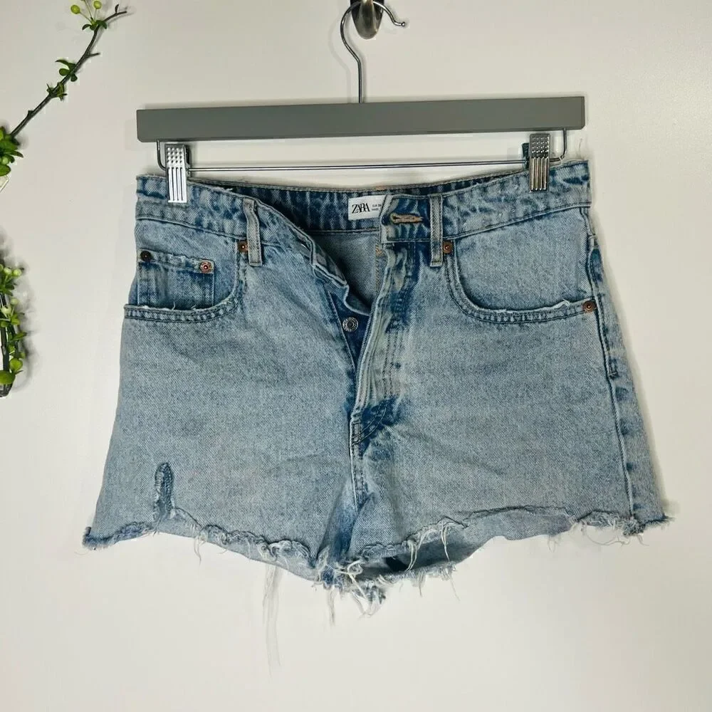 Zara Cutoff Jean Denim Shorts Button Fly